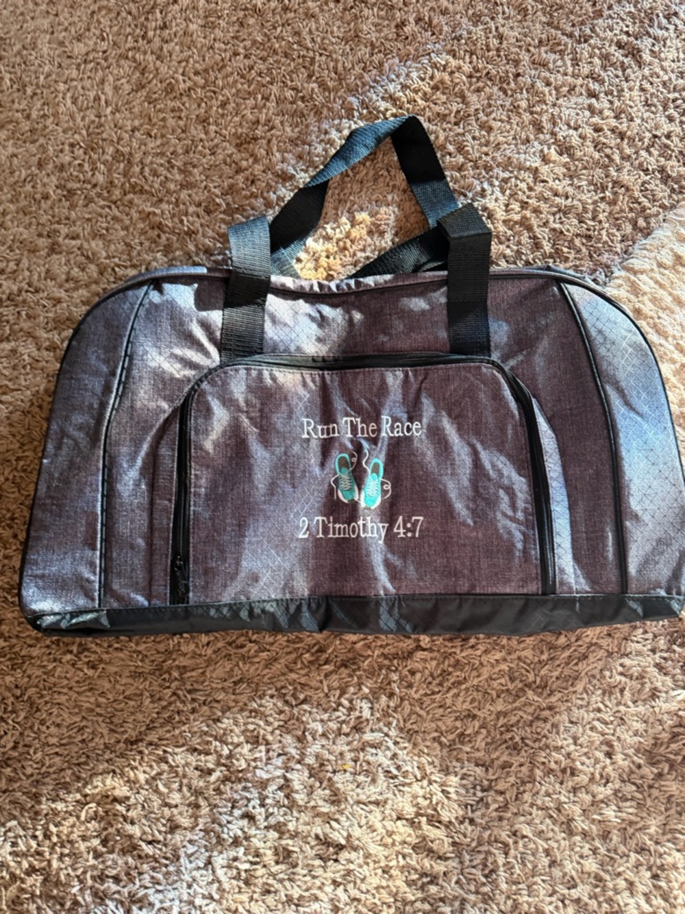 Run The Race Embroidered Duffel Bag in Dark Gray